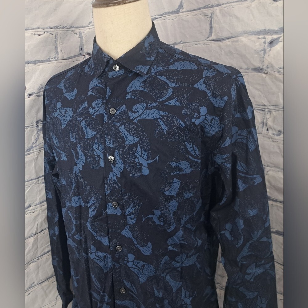 Ted Baker Men's Button Down Shirt Floral Flowers Africa Kenya Blue Size Large